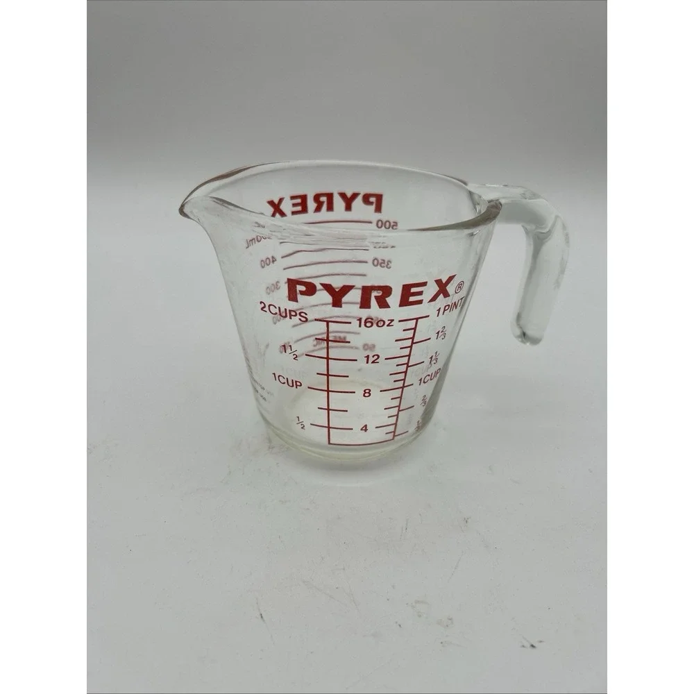 Vintage Pyrex 516 2 Cup Glass Measuring Cup Red Print Corning NY USA